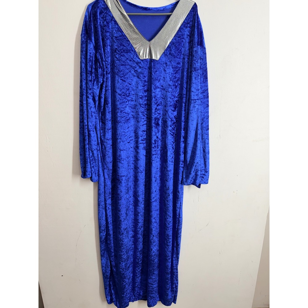 Forum Novelties Royal Blue Crushed Velvet Costume Robe Silver V-Neck One Size